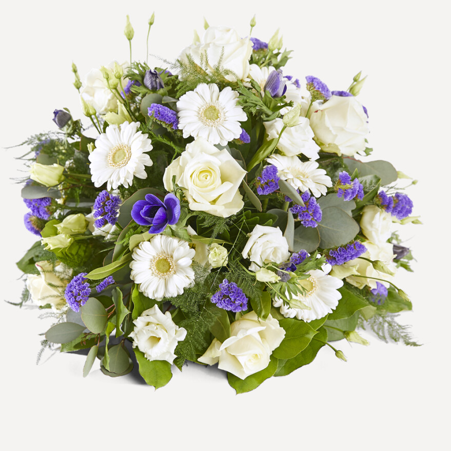 applaus Aanbeveling aankomst Rouwbloemstuk Blauw – Wit – Flora Fauna Bloemen